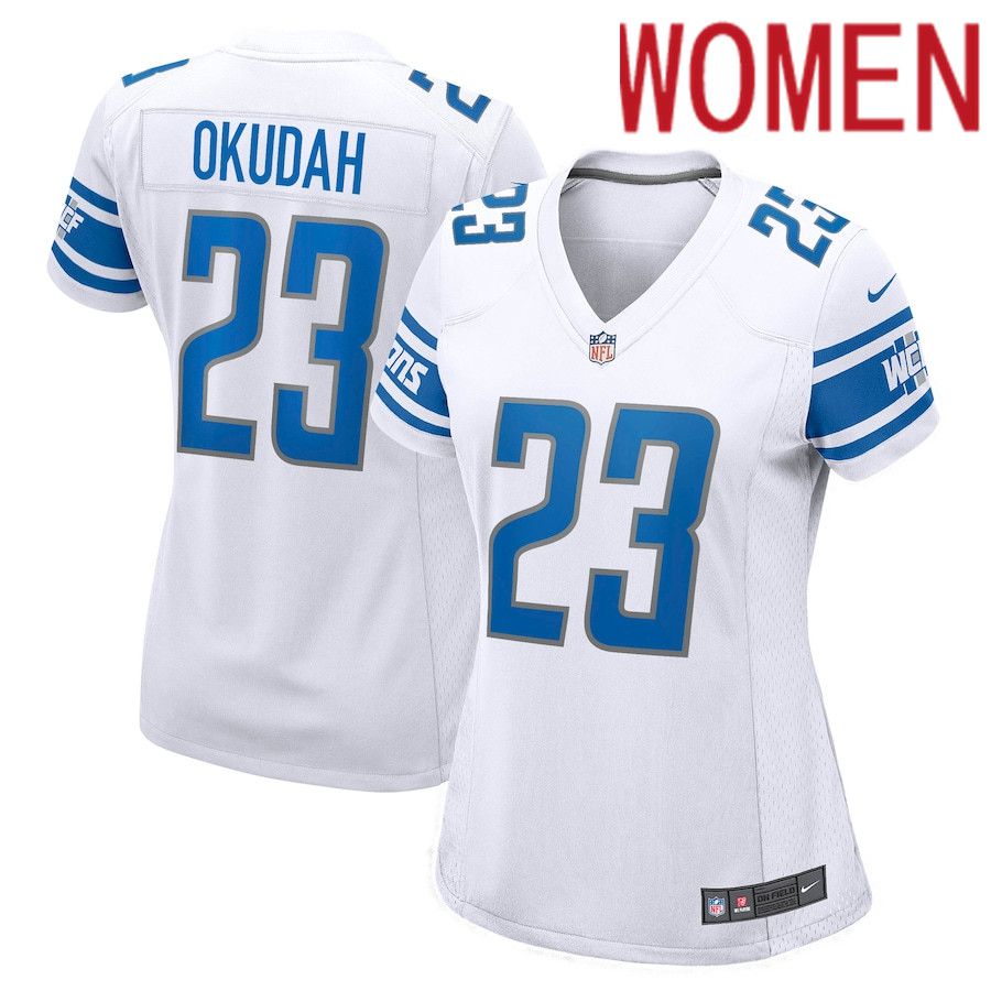 Women Detroit Lions #23 Jeff Okudah Nike White Game NFL Jersey